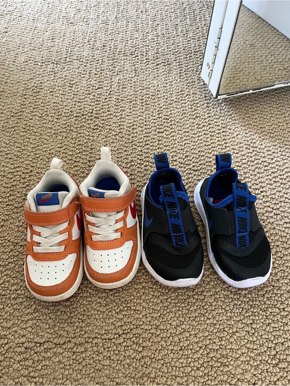 Nike Kids Sneakers — Orange/White Pair & Black/Blue Pair